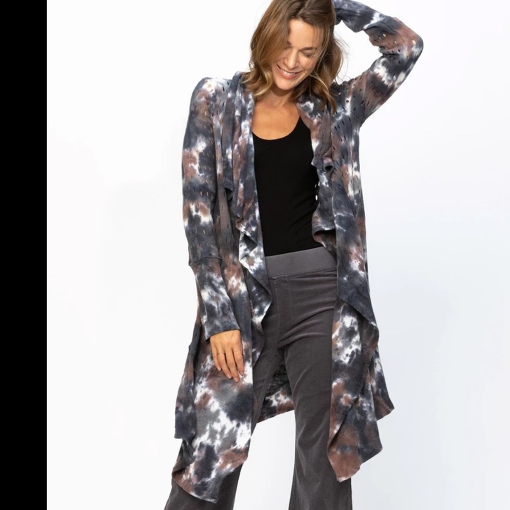 XCVI WEARABLES SWEATER ABERNATHY DRAPED COAT TIEDYE